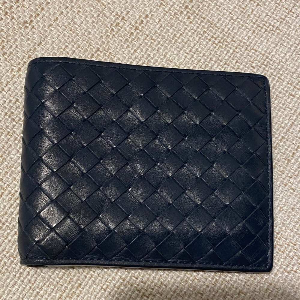 Bottega Veneta Dark Blue Woven Leather Wallet